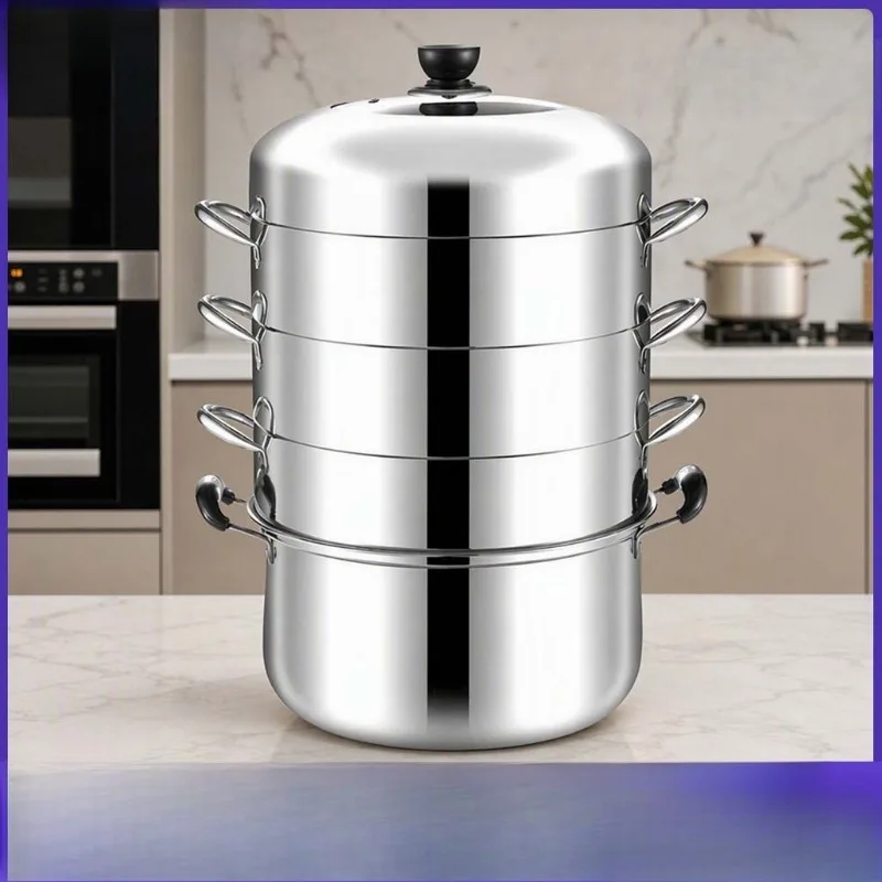 Stainless Steel Steamer Pot Stacked Thickened Bottom Home Use No Flavor Transfer Rice Mantou Baozi Basket Steamer Pot Cooker