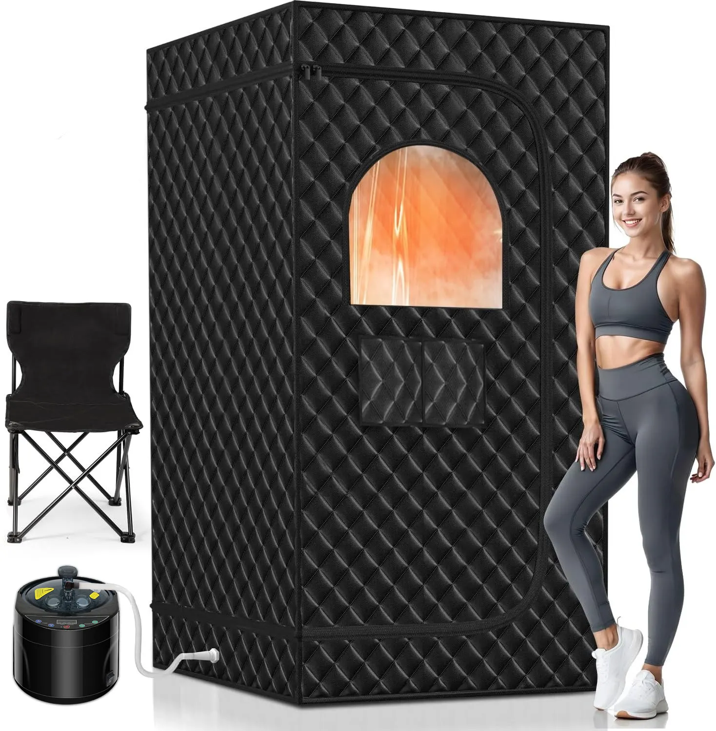 Portable Steam Sauna for Home with 660nm Red Light Therapy Lamp & 4L 1500W Steamer, Remote Control, Sauna Sweat Room