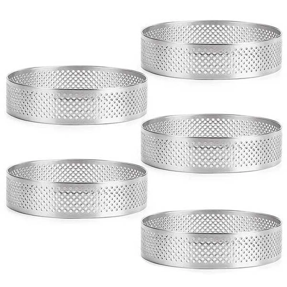 5Pcs Circular Tart Rings with Holes Stainless Steel Fruit Pie Quiches Cake Mousse Mold Kitchen Baking Mould 7cm