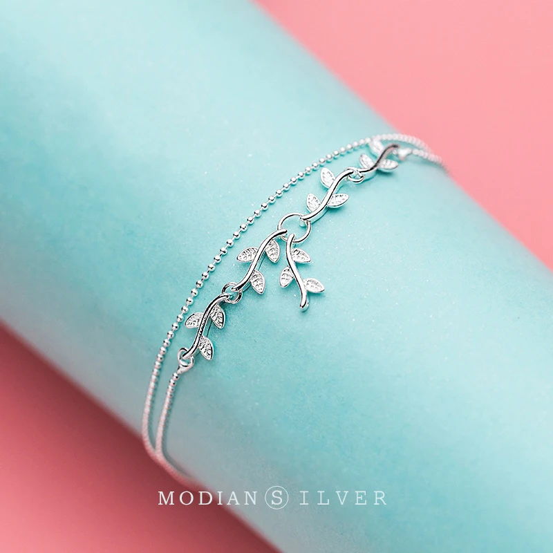 Modian Fashion Sterling Silver 925 Plant Anklet for Women Tree Branch Leaves Tiny Ball Simple Anklet Fine Jewelry 2020 New