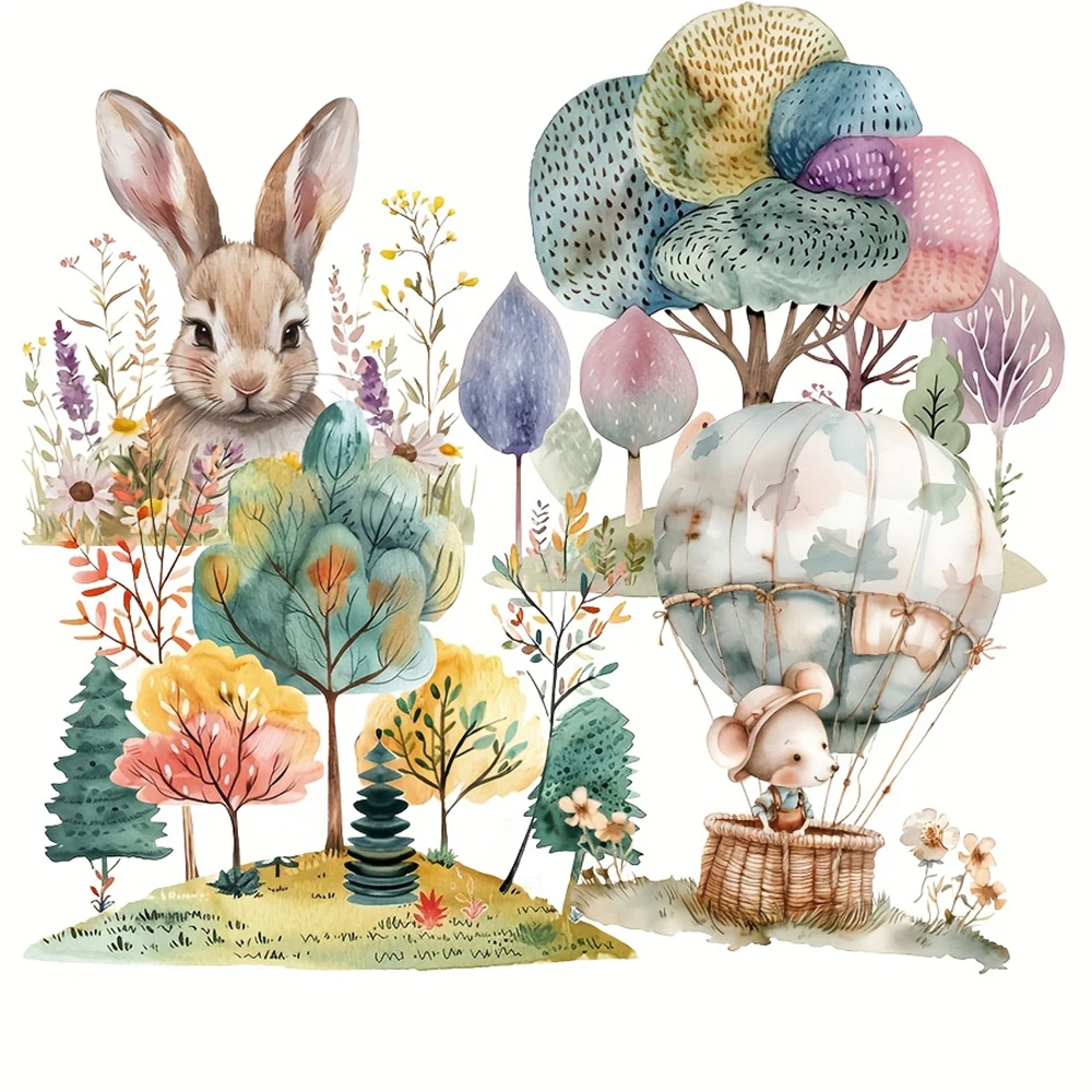JAIIMAN 87–96 Stück Kunstaufkleber, Waldansicht und Tier mit Baum, Kaninchen, Blumenmuster, für Urlaubsdekoration, Scrapbooking, Albumdekoration – Detail 1
