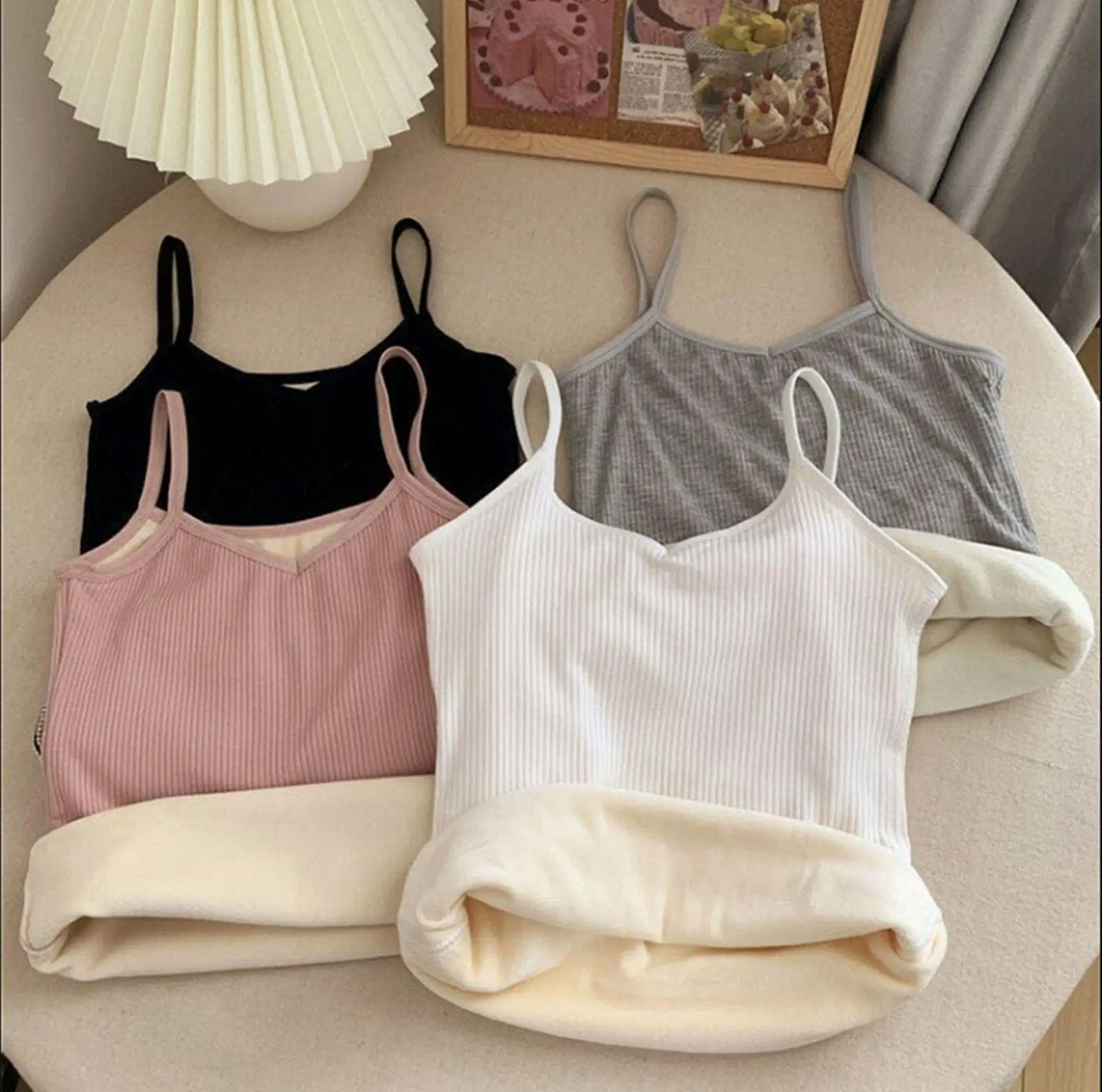

Women Winter Warm Velvet Camisole Solid Color Thermal Underwear Sexy Sleeveless Vest Female Thicken Fur Linered tank Tops
