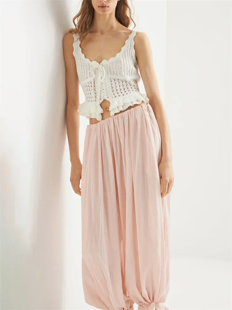 

Casual Lace-Up Wide Leg Trousers For Women See-Through Loose High Waist Solid Autumn Flared Trousers Women's Pants 2025