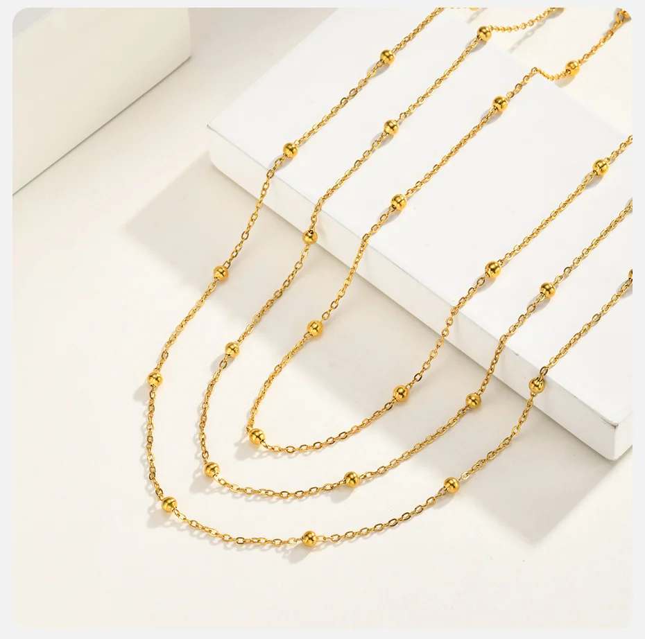 Vnox Minimalistische Vergoldete Spacer-Perlenkette für Damen, Trendige Edelstahl-Allzweckkette, Wasserdicht – Detail 6