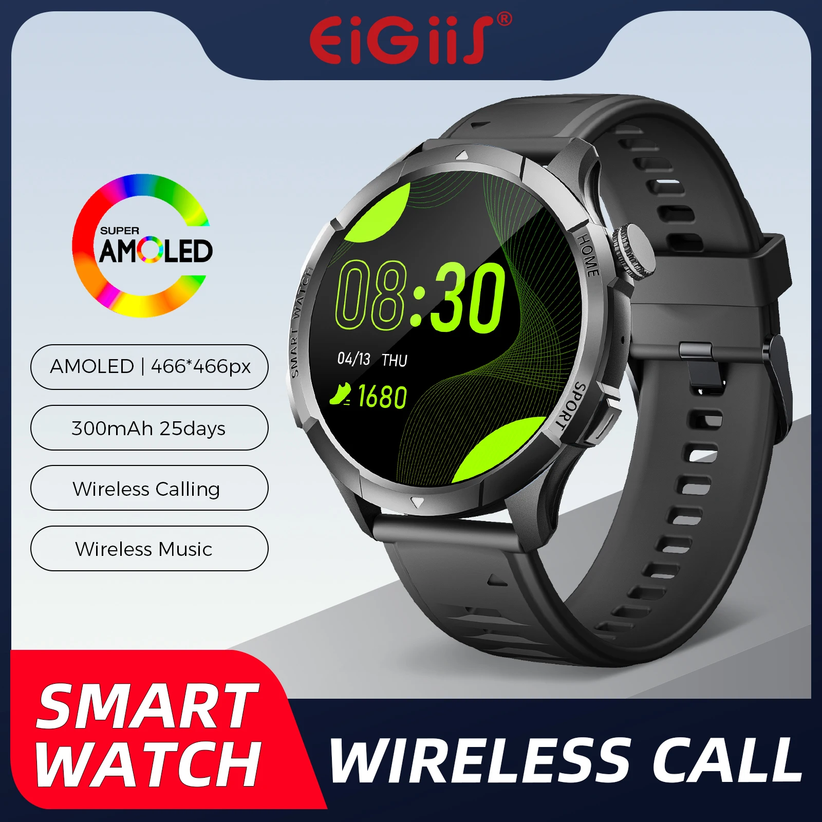 

EIGIIS Men Smart Watch 1.96"HD Big AMOLED Rugged Smartwatch Upgraded Fitness Tracker 5ATM Waterproof/Heart Rate/Sleep Monitor