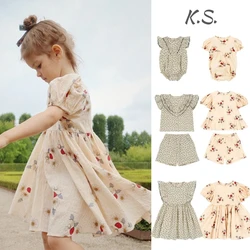 2025 KS Summer Baby Girls Cotton Flower Dresses Kids Clothes Girls T Shirts + Shorts Suits Baby Bodysuits Jumpsuit Sets 1-9Y
