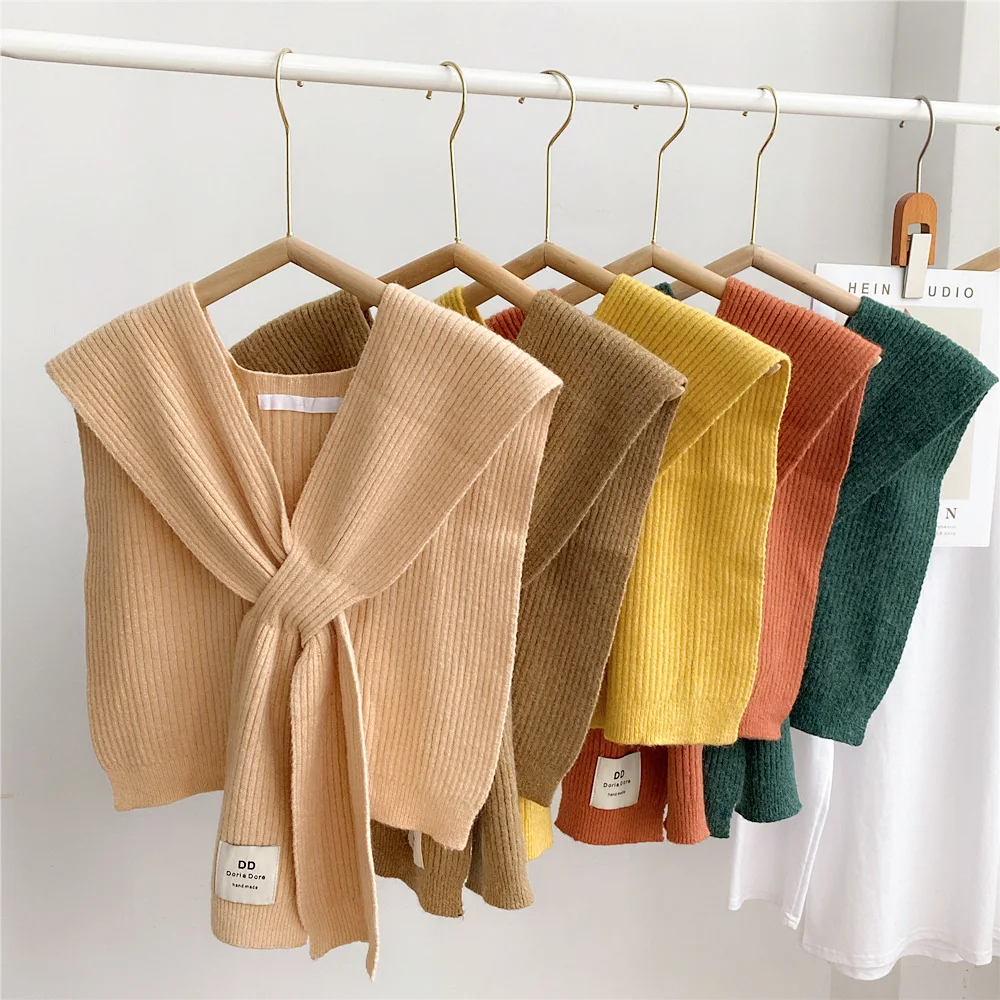 Solid Color Knitted Shawl Scarf Women Autumn And Winter Capes With Shirts Fashion Winter Clothes Women Decorative Scarves