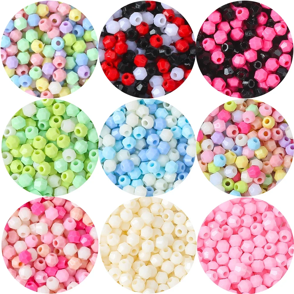 200Pcs 4mm Mixed Color Acrylic Beads Round Rhomboid Loose Spacer Seed Beads for Making DIY Jewelry Bracelet Necklace Accessories