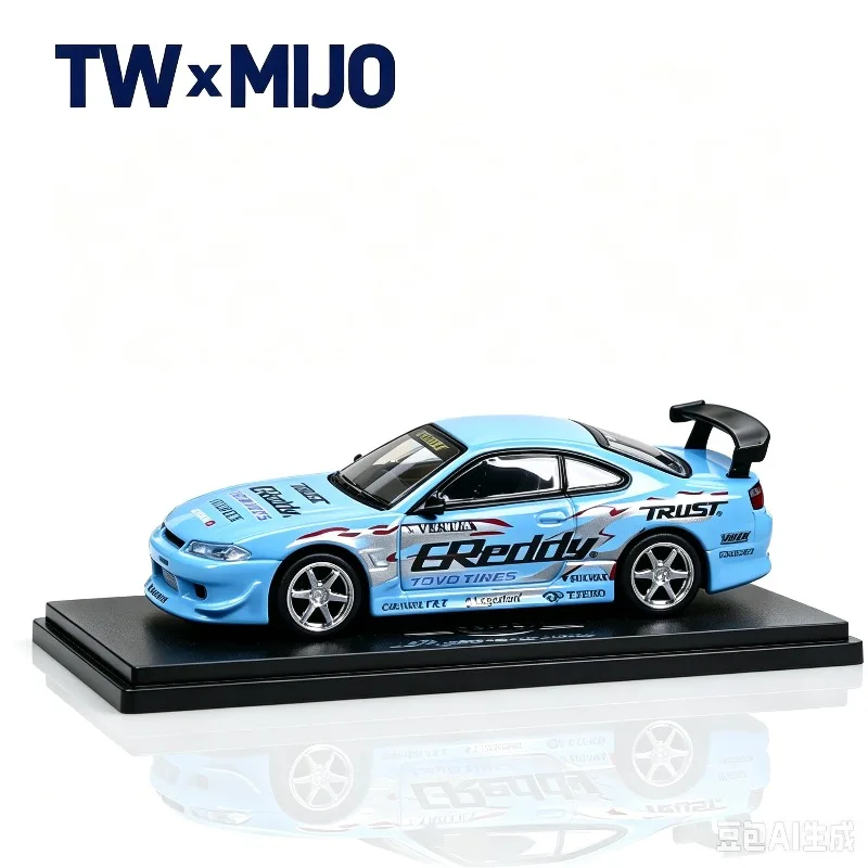 TW x MIJO 1:64 VERTEX Nissan Silvia (S15) GReddy alloy car model static ornament, adult collectibles, holiday gifts.