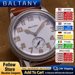 Baltany-Reloj de acero inoxidable ST1701 para hombre, cronógrafo con esfera de 39MM, resistente al agua hasta 10ATM, automático, deportivo, militar, WW1