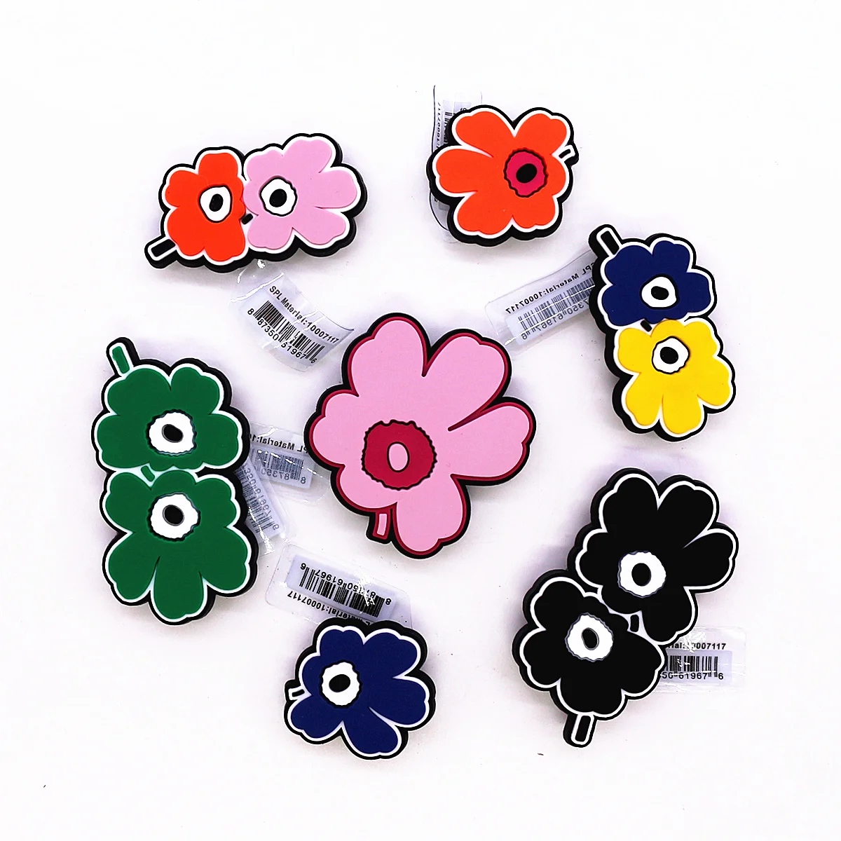 7Pcs Original Retro Flowers Clog Charms Colorful Pop Art Shoe Decorations Buckles DIY Pins Garden Novelty Mixed Set Beauty Gifts