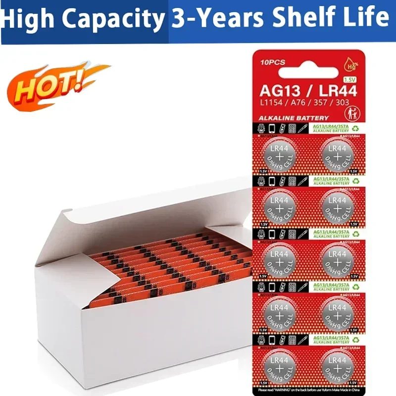 NEW AG13 LR44 A76 Button Cell Coin Alkaline Battery 1.5V SR44SW Pila 357 303 for Watches Toys No Mercury Lithium Battery Pack