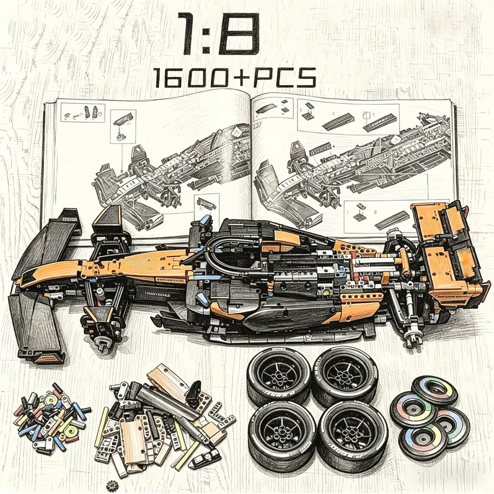 NUEVO 2026, Bloques de Construcción de Auto Deportivo Clásico Técnico de Alto Rendimiento, 1675 Piezas, Color Naranja, Modelo MOC para Armar, Juguete para Niños, Regalo