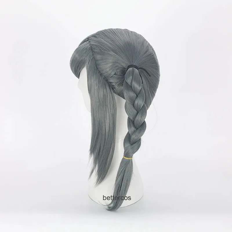 Danganronpa Dangan-ronpa Peko Pekoyama شعر مستعار تأثيري مزدوج مضفر رمادي داكن مقاومة للحرارة شعر مستعار اصطناعي + غطاء شعر مستعار + نظارات #3