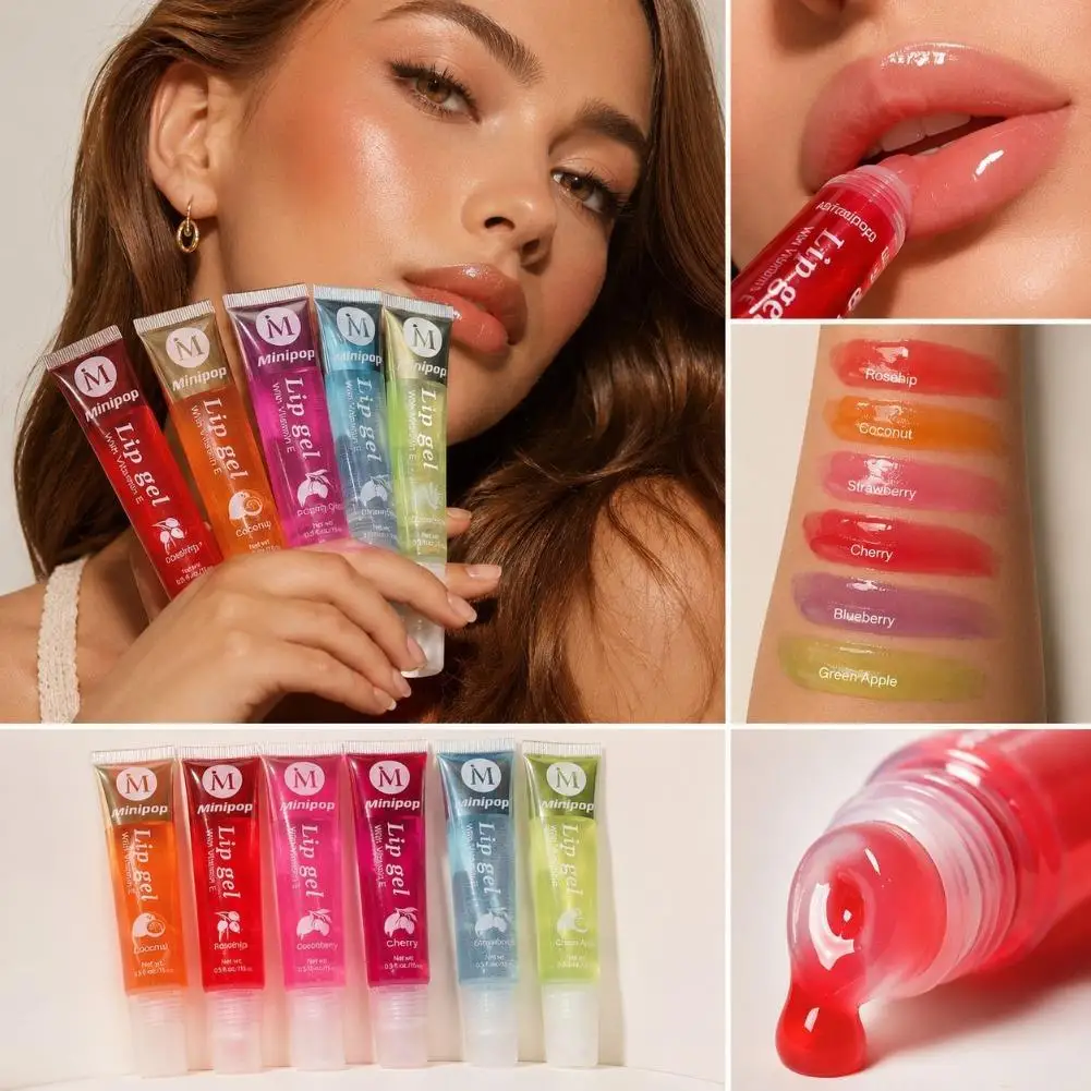 6Pcs Clear Fruit Flavor Lip Oil Set Glossy Hydrating Moisturizing Non-sticky Long Lasting Lip Care Women Makeup Lip Gloss Set