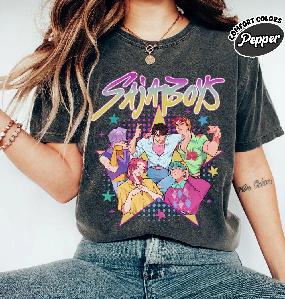 

Saja Boys Boy Band Shirt Kpop Demon Hunters Movie Shirt Bootleg Retro Movie Shirt Demon Hunters Merch Shirt