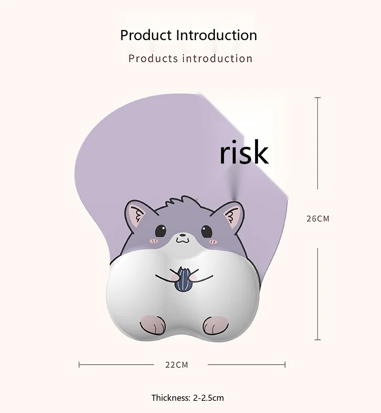 3D-Cartoon-Silikon-Handgelenkauflage-Mauspad in Hamsterpfotenform, niedliche ergonomische Schreibtischunterlage für Büro und Gaming – Detail 7