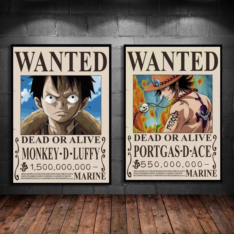 

Canvas Painting Manga One Piece Anime Figure Monkey D Luffy Portgas D Ace Wanted HD Print Poster Wall Art Home Decor Gifts