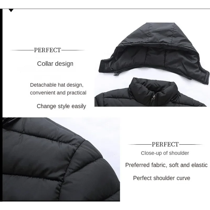 Men New Autumn Winter Warm Puffer Down Jacket Hooded Coat  Detachable Hat Ultralight Coat 2023 Spring Winter Size 3XL