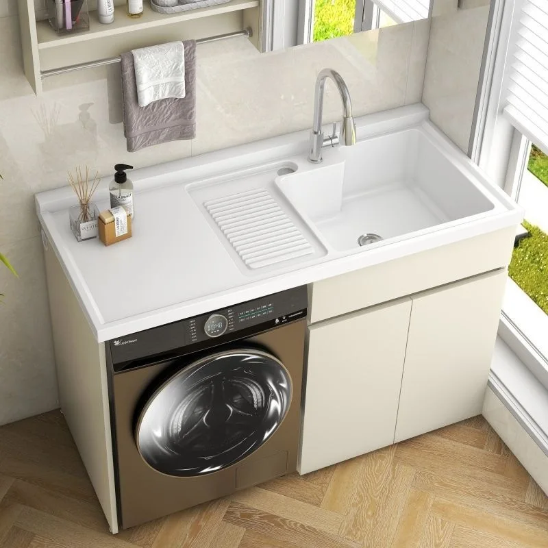 Washing machine cabinet integrated balcony laundry pool basin with rubbing board significant other drum laundry cabinet combinat
