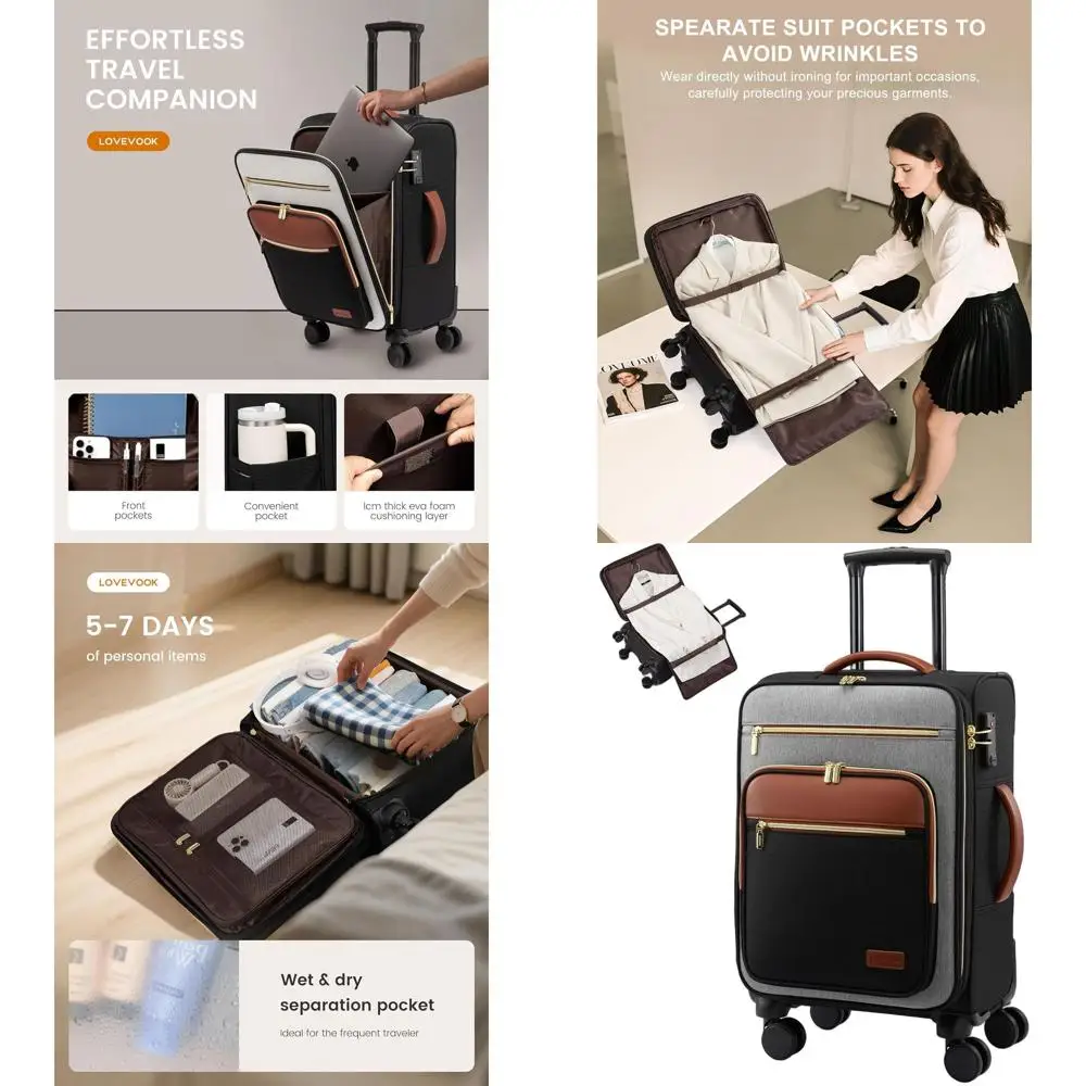 

20 Airline-Approved Carry-On Luggage: 22x14x9, Lightweight, Waterproof, 360° Swivel Wheels, TSA Lock, Large Capacity, Black-Gray