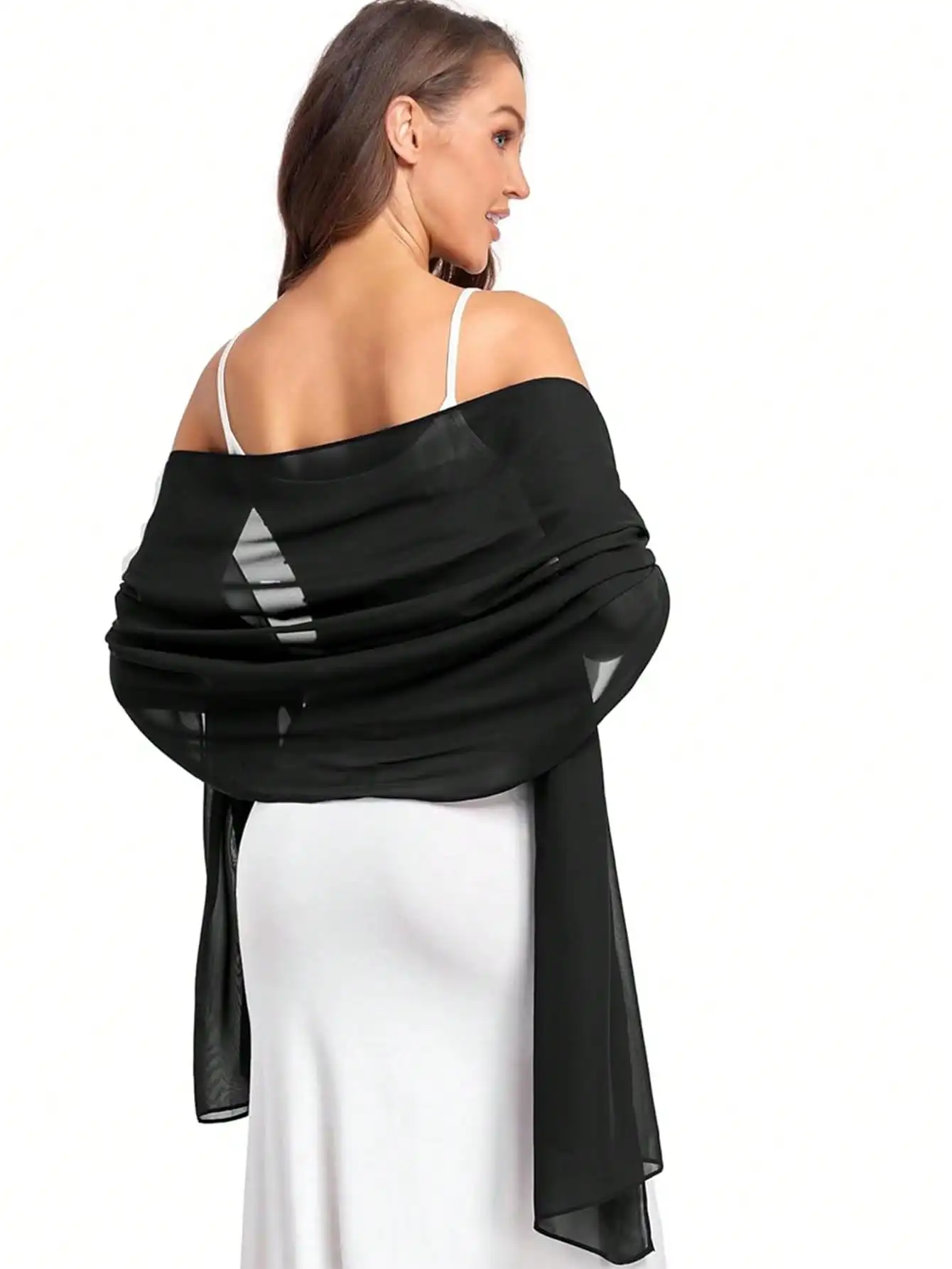 

1pc Women's Soft Solid Color Transparent Chiffon Shawl, Party and Banquet Dress Accessories