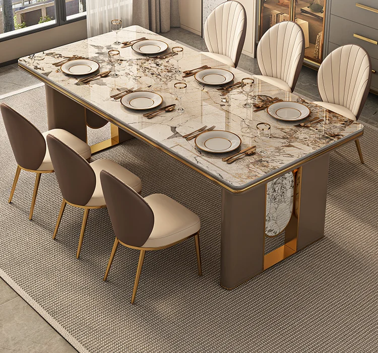 

Light Luxury Dining Table High-End Large Board Modern Simple Bright Stone Plate Dining Table