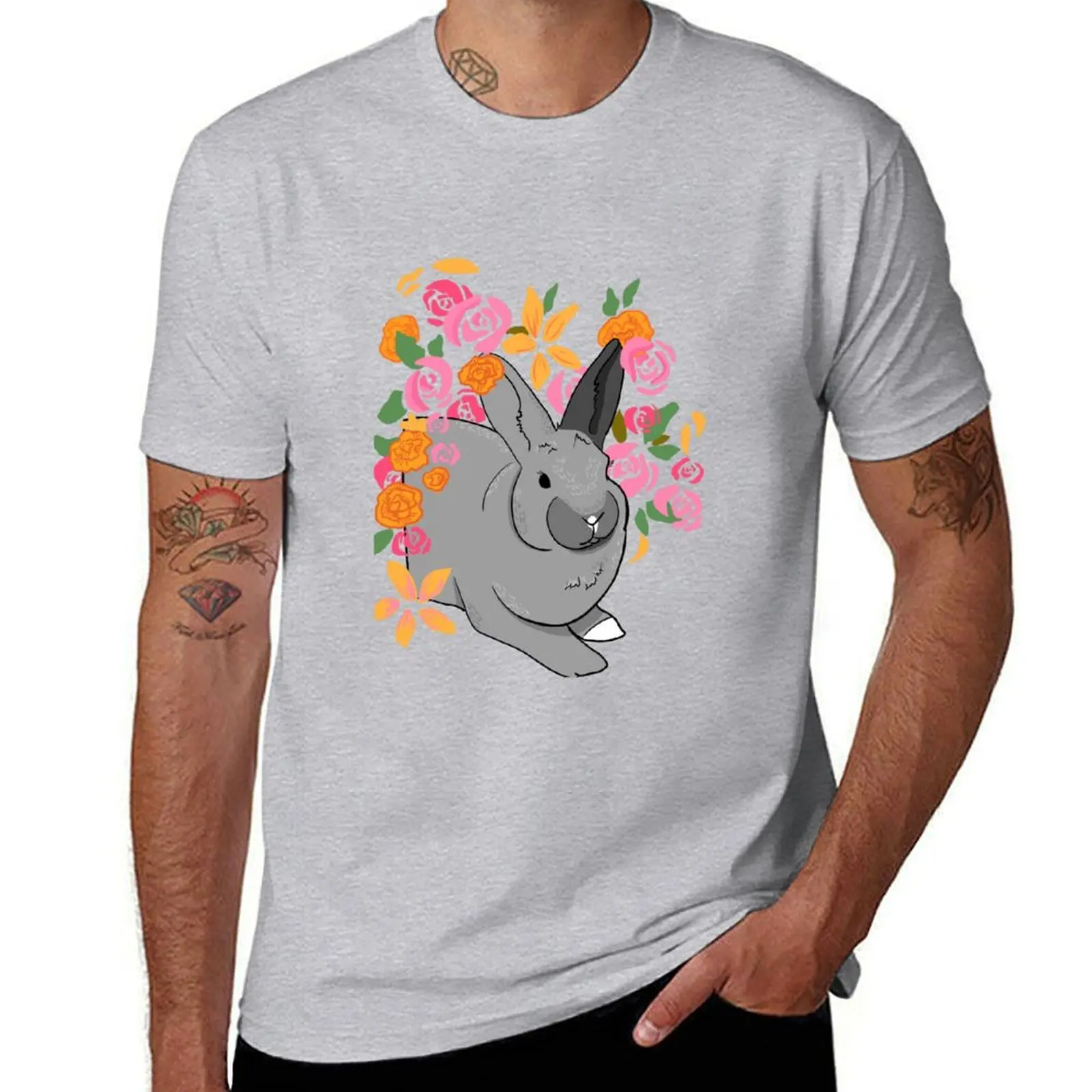 

Bunny With Flowers T-shirt summer tops customs design your own for a boy graphics mens plain t shirts