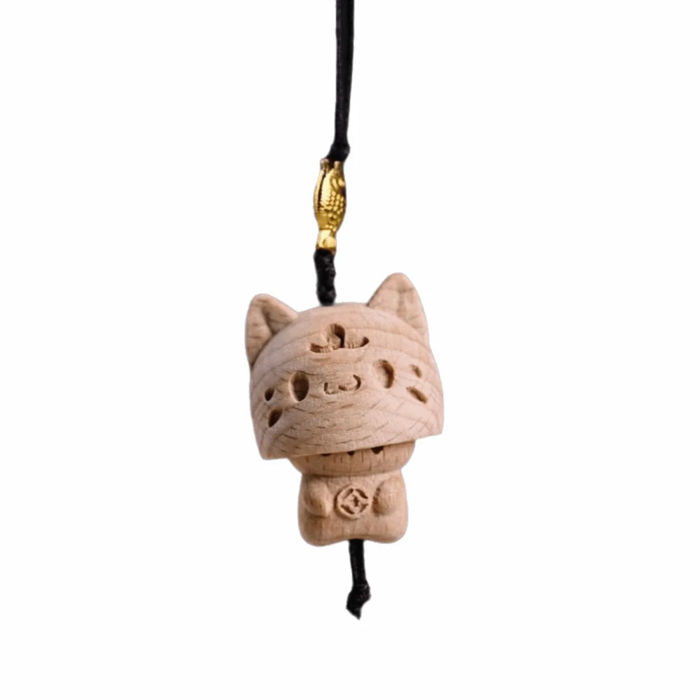 

Cartoon Beech Wooden Cat Phone Chain Cute Movable Bag Charm Creative Hand-carved Wood Carving Pendant Gift Idea