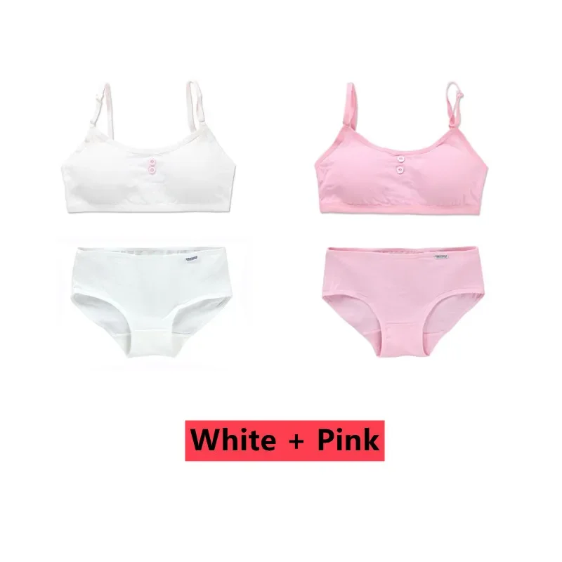 2Sets/Lot Puberty Girls Panty Sets Teenage Cotton Padded Training Bra+Panties Kids Sports Bra Underwear