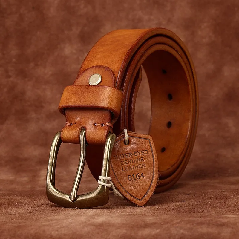 Water-dyed vegetable-tanned thickened top-grain cowskin leather belt for men a versatile and casual