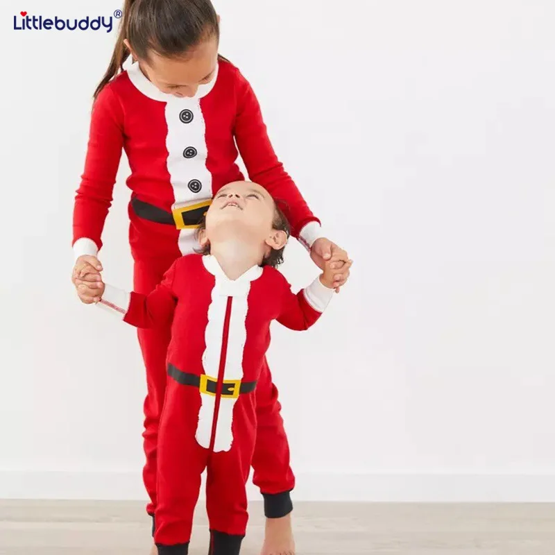 Nuevo conjunto de ropa de descanso para niños de otoño e invierno de Papá Noel, pijamas, venta al por mayor, ropa de descanso de Lycra de algodón para niños