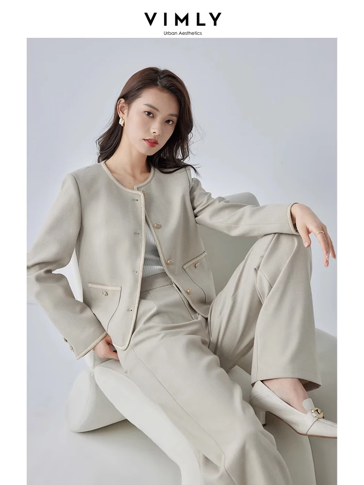 Vivly elegante Office Pant Suit Crop Jacket elastico in vita pantalone largo vestito a due pezzi donna 2024 primavera coordinati completi M5922