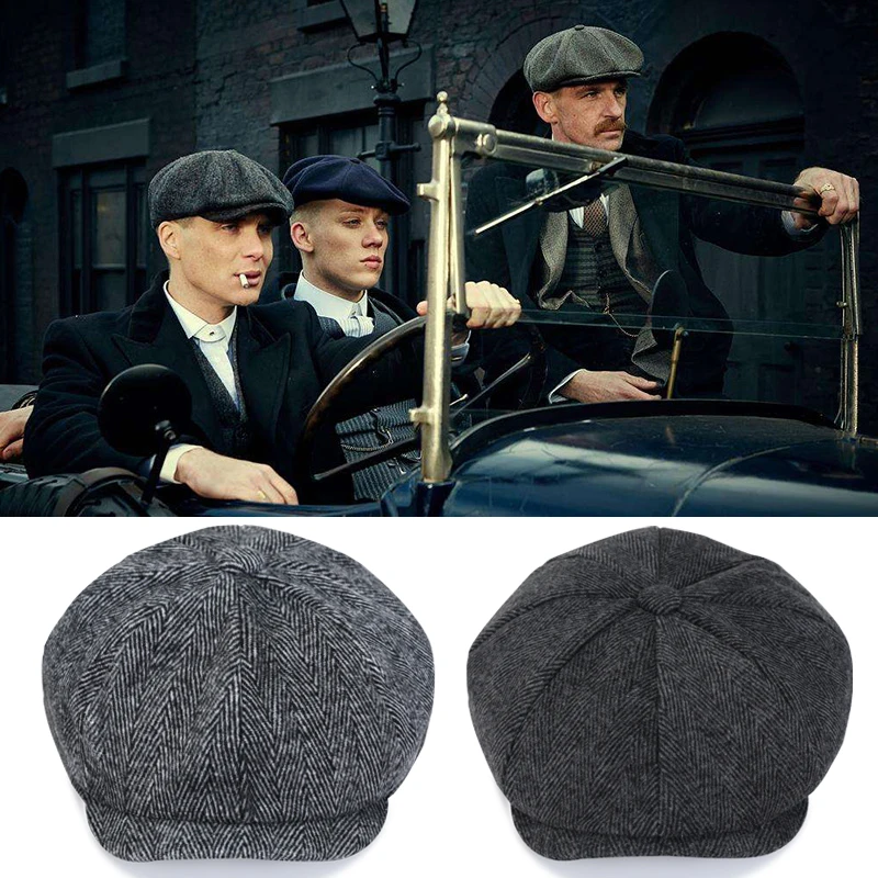 New Men's Tweed British Newsboy Hat Herringbone Gatsby Hat Street Hats Octagonal Brim Hat Four Seasons Hip Hop Beret Painter Hat image 3