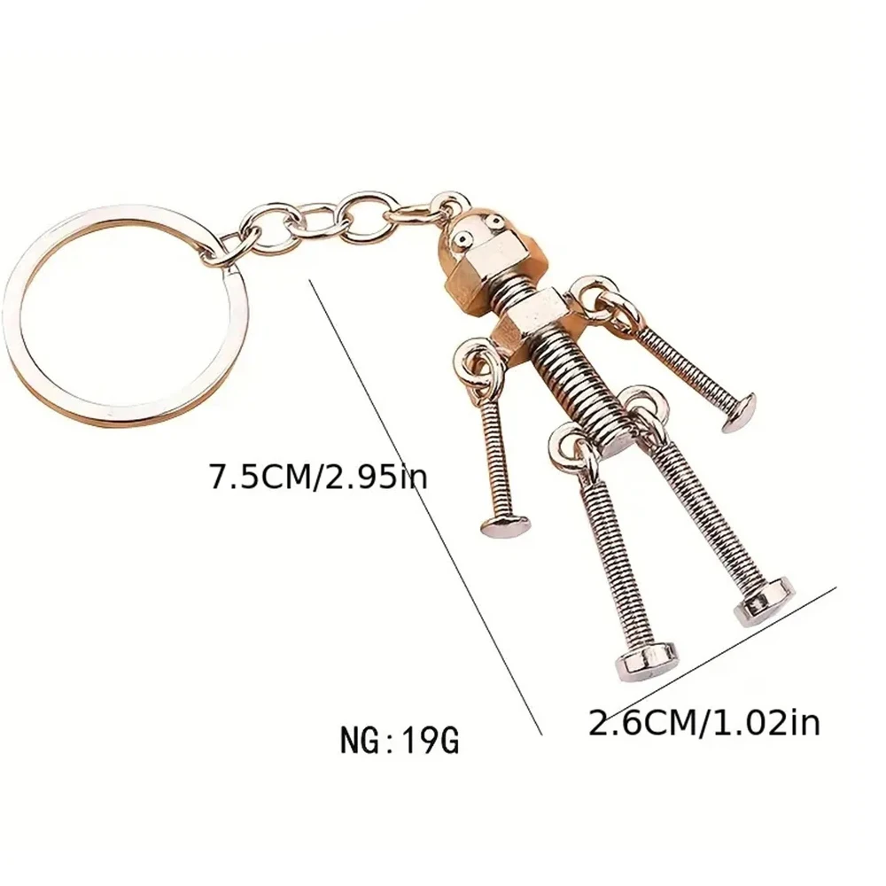 Vintage Mechanical Screw Robot Keychain Creative Movable Joint Steampunk Robot Car Key Holder For Men Backpack Pendants