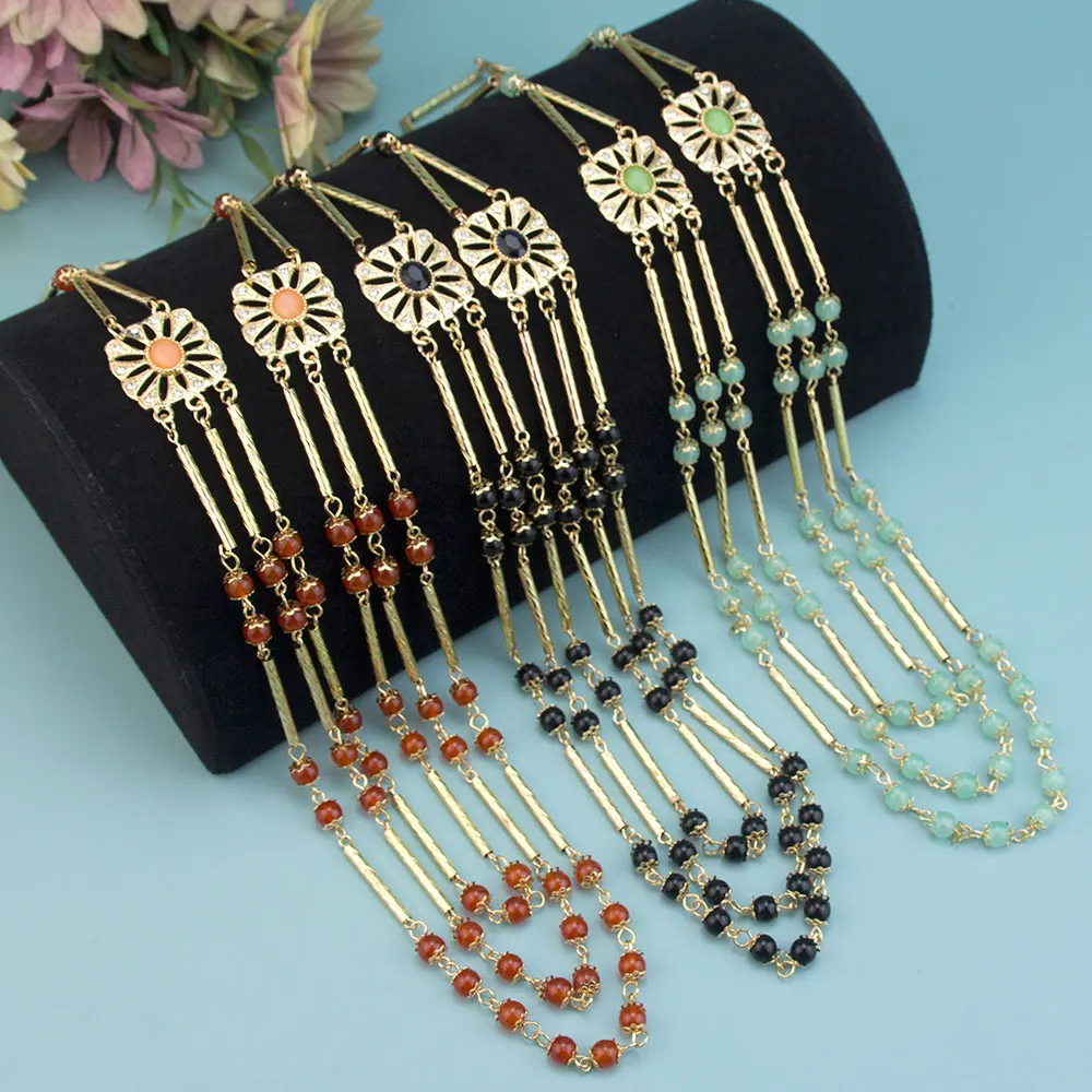 Sunspicems Gold Color Charm Women Necklace Long Beads Chain Multilayer Morocco Bridal Wedding Jewelry Arabic Choker Party Bijoux