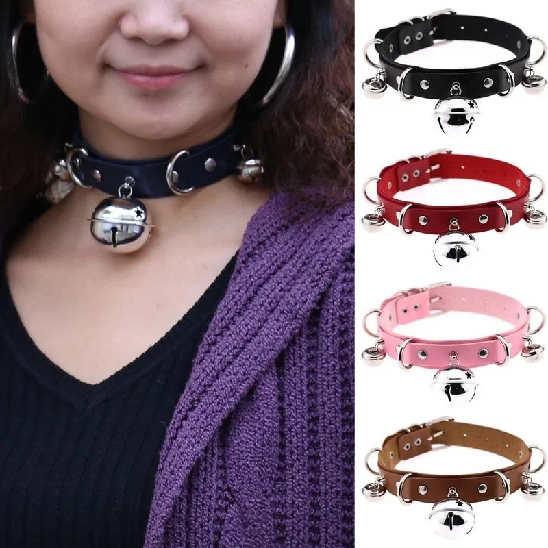 Sexy Punk Gothic PU Leather Choker Metal Link Chain Bell Necklace Women Black Choker Collar Cosplay Jewelry Harajuku Accessories