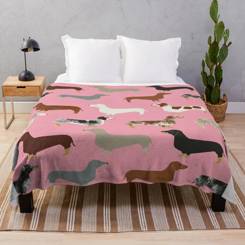 Dachshund Sausage Hot Dog Cute Flannel Blanket Beach Queen Couple King Size for Bed Couch Sofa Decoration Warm Kawaii