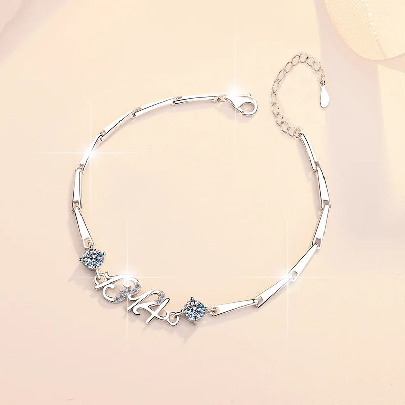 Thick reinforced prongs firmly fix 1ct moissanite for women’s Eternal Two-Stone Bracelet within sturdy PT950 platinum shell