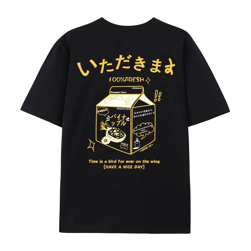 

100% Fresh Pineapple Juice Time Is A Bird For Ever On The Wing Men T-Shirts Clothes Loose Oversize T Shirt Casual Tee Cotton Top