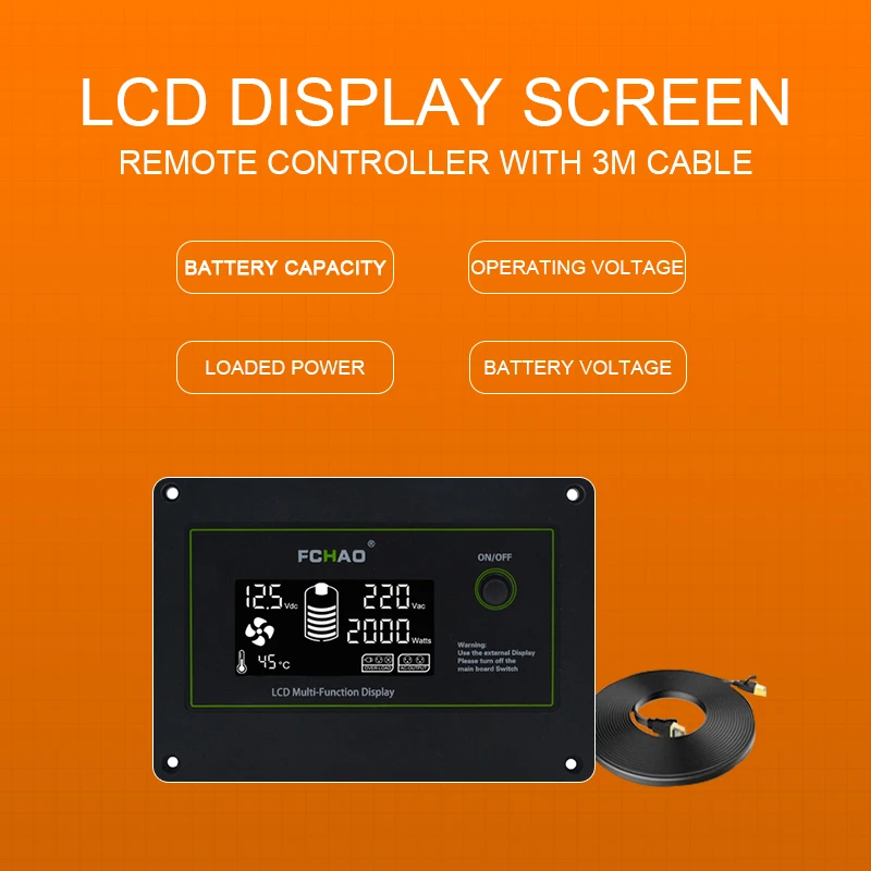 Imagem -04 - Fchao-inversor de Onda Senoidal Pura para Carro Transformador de Painel Solar Conversor com Display Lcd dc 12v 24v 48v ac 220v 230v 1800w