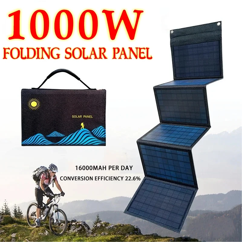 Panel Solar plegable de 1000W, bolsa portátil con salida USB + CC, cargador Solar para exteriores, fuente de alimentación para el hogar, generador de energía para teléfono móvil