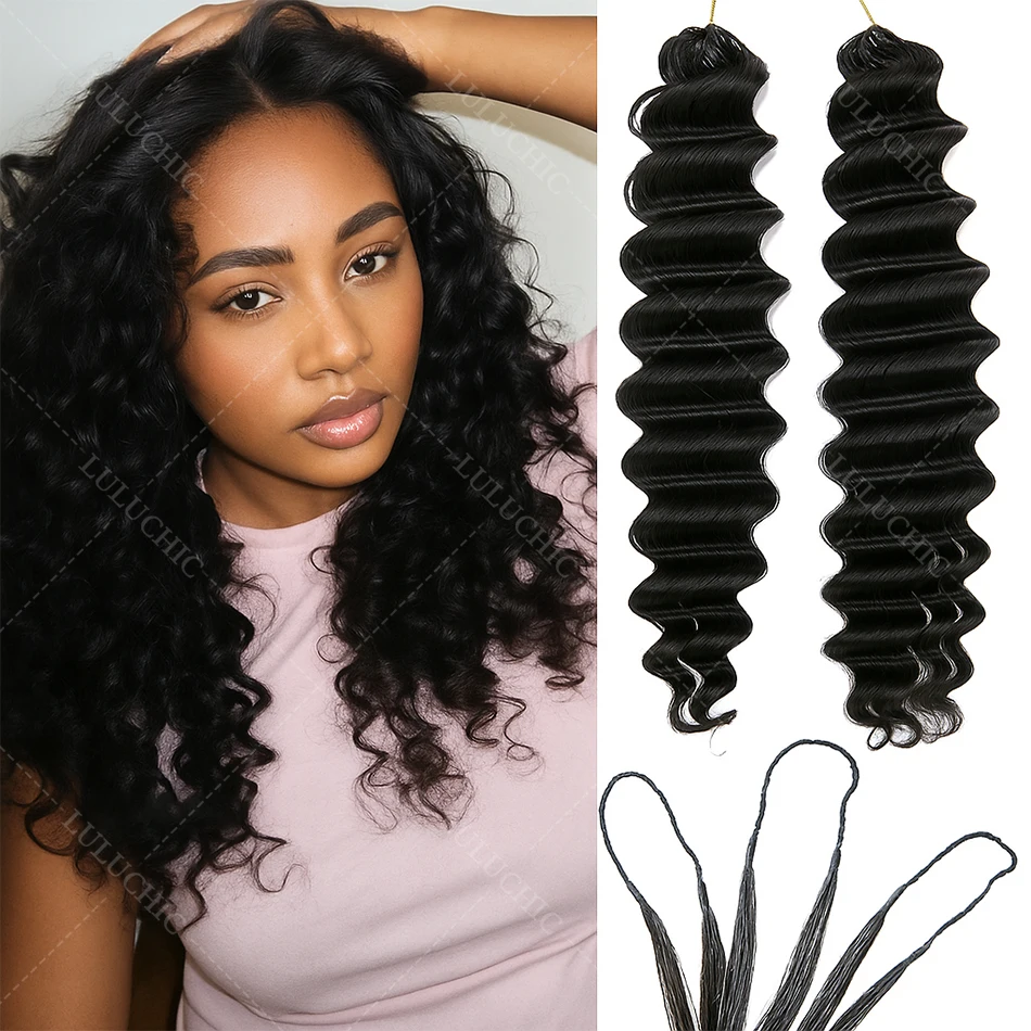 Knotless موجة عميقة الكروشيه الشعر البشري قبل فصل بوهو الضفائر غير مرئية 12A 100% ريال تجديل مجعد وصلات شعر كروشيه #1