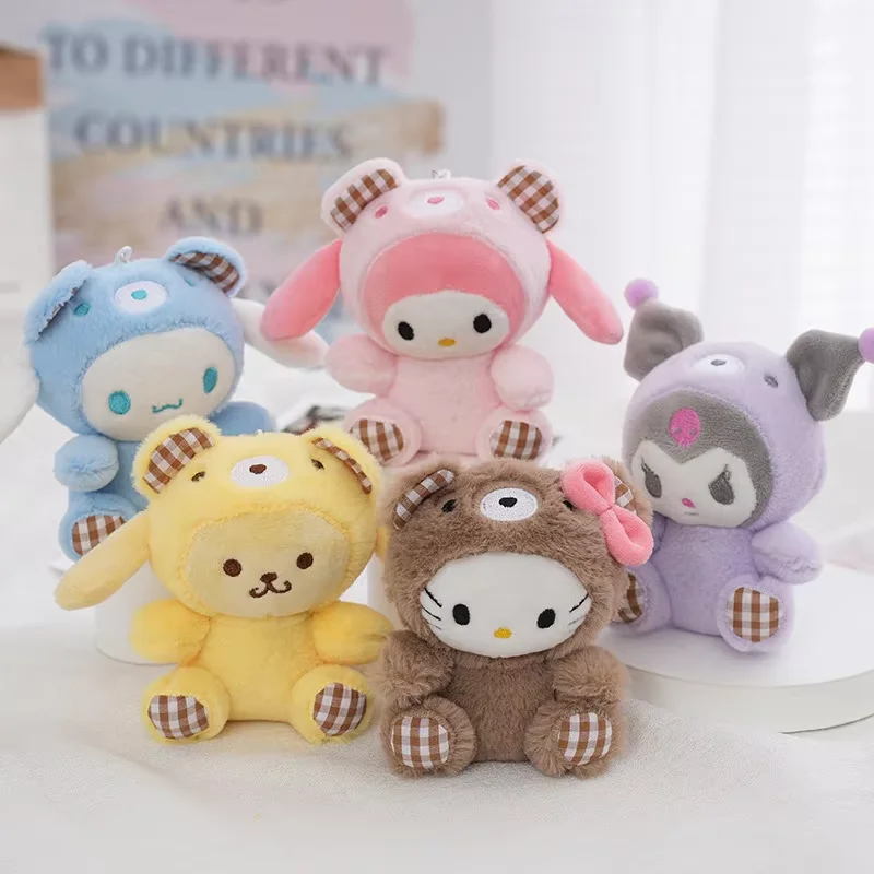 LLavero de peluche Kawaii Sanrio, muñeca Hello Kitty My Melody Kuromi Cinnamoroll, colgante de peluche de animales de dibujos animados, decoración para mochila