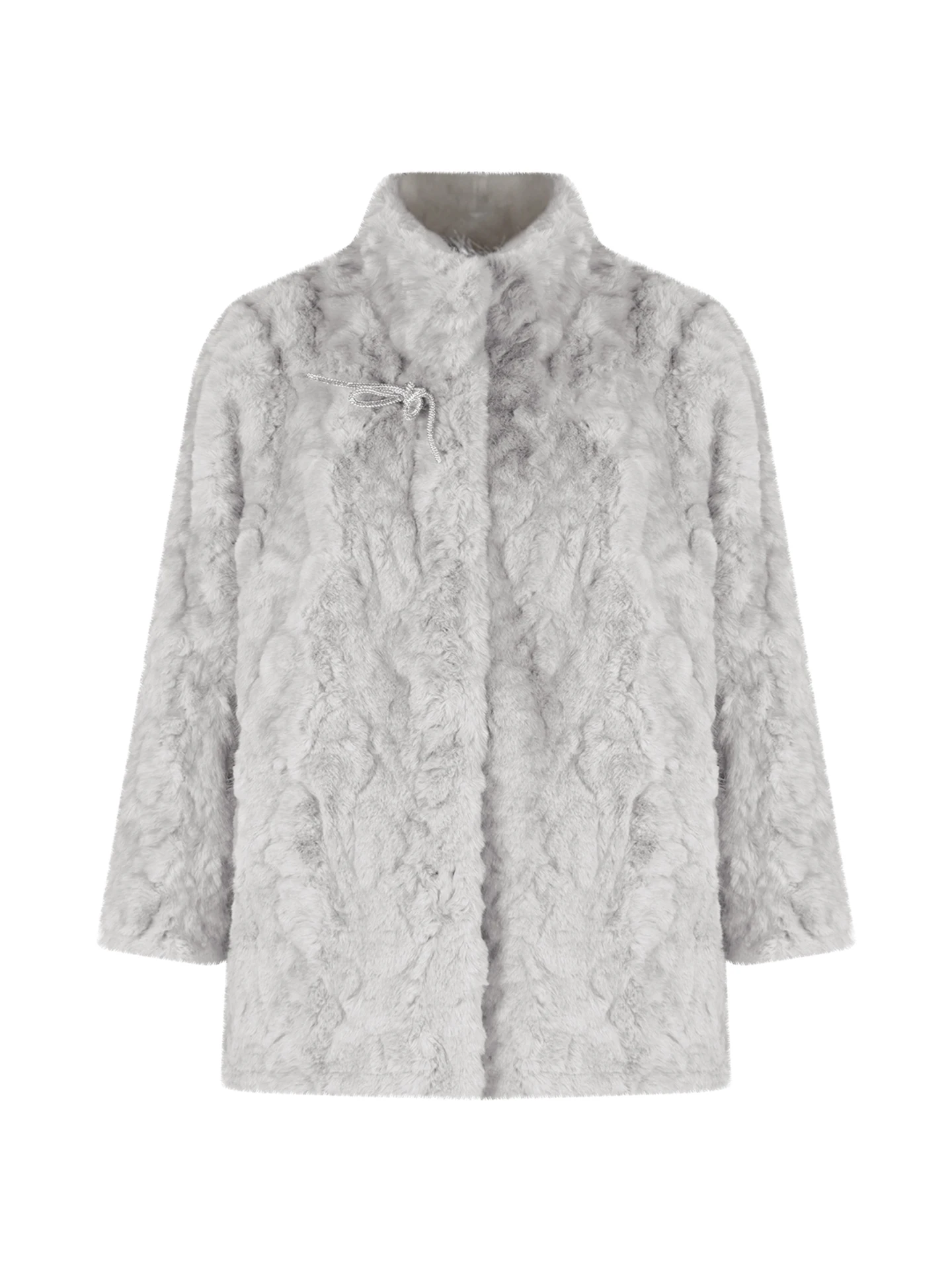 

Экологичная женская шуба с серым бантом на осень и зиму 2024, новый стиль, теплый меховой цельный свободный кардиган