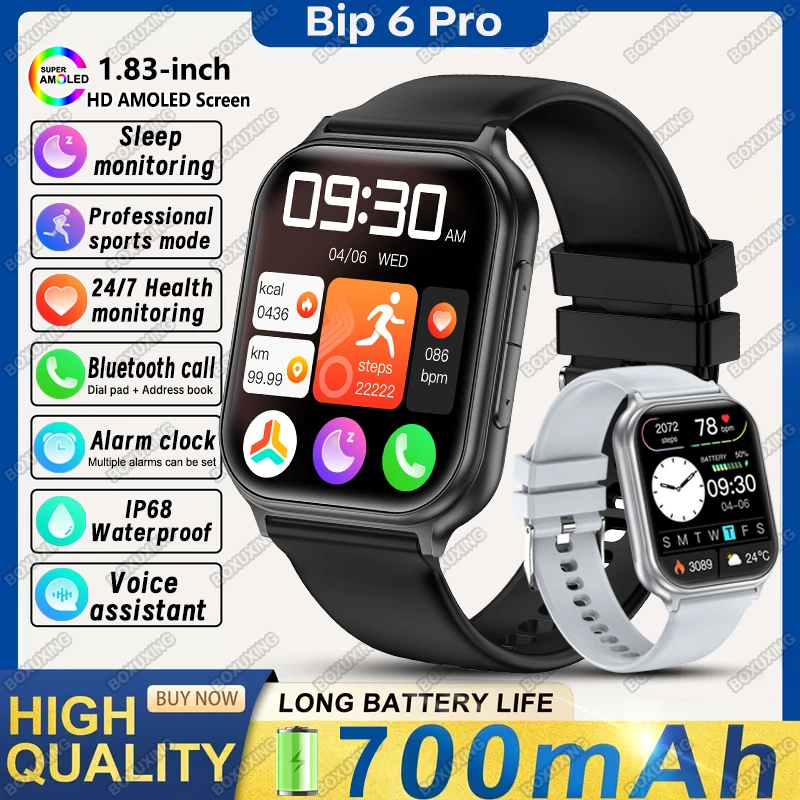 

Новые смарт-часы Bip 6 Pro 2026 года для мужчин и женщин: для активного отдыха, отслеживания фитнеса, водонепроницаемость IP68, измерение пульса, звонки по Bluetooth