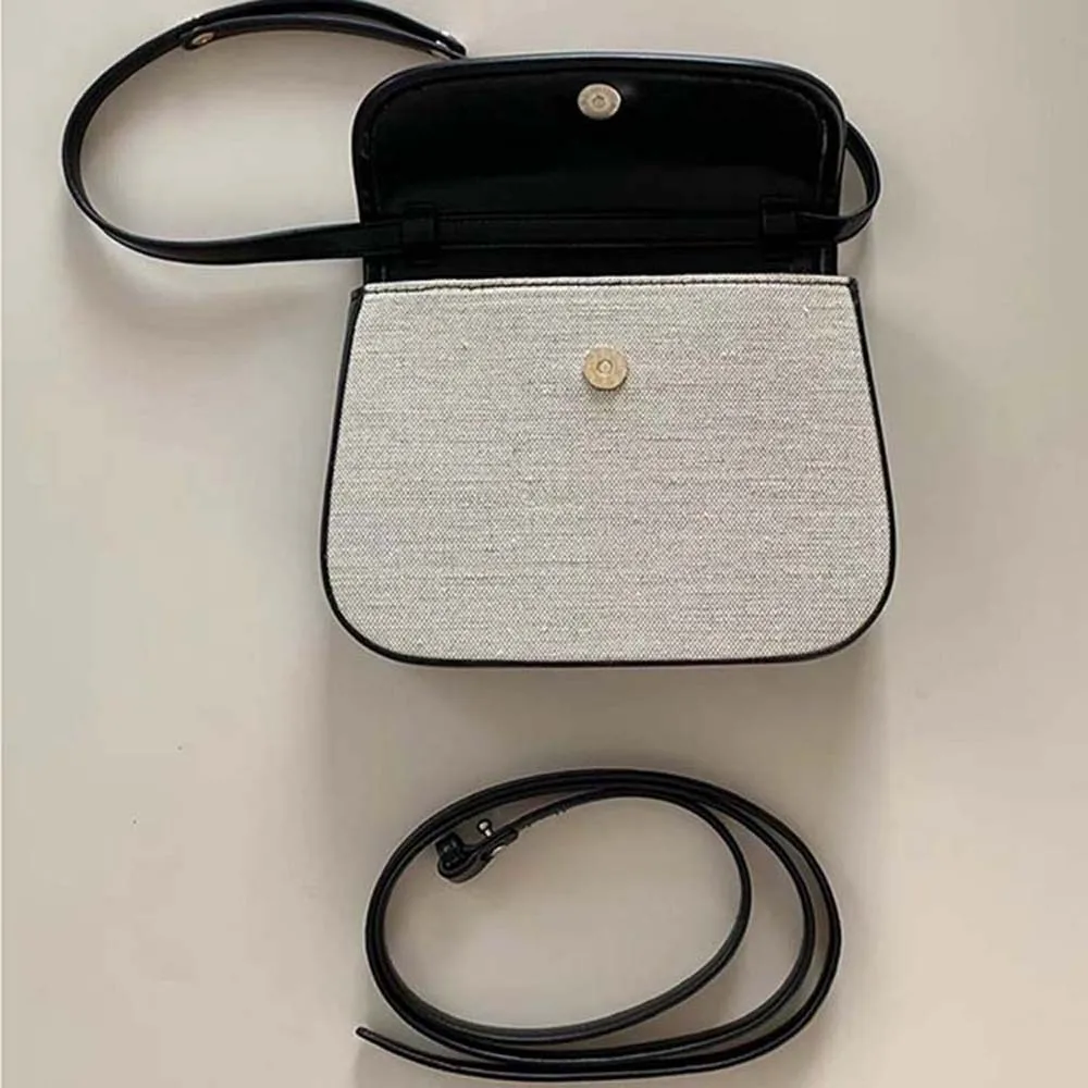 

Elegant Women Small Square Bag PU Anti-Splash Water Canvas Underarm Bag Superior Magnetic Button Beige Shoulder Pouch Party
