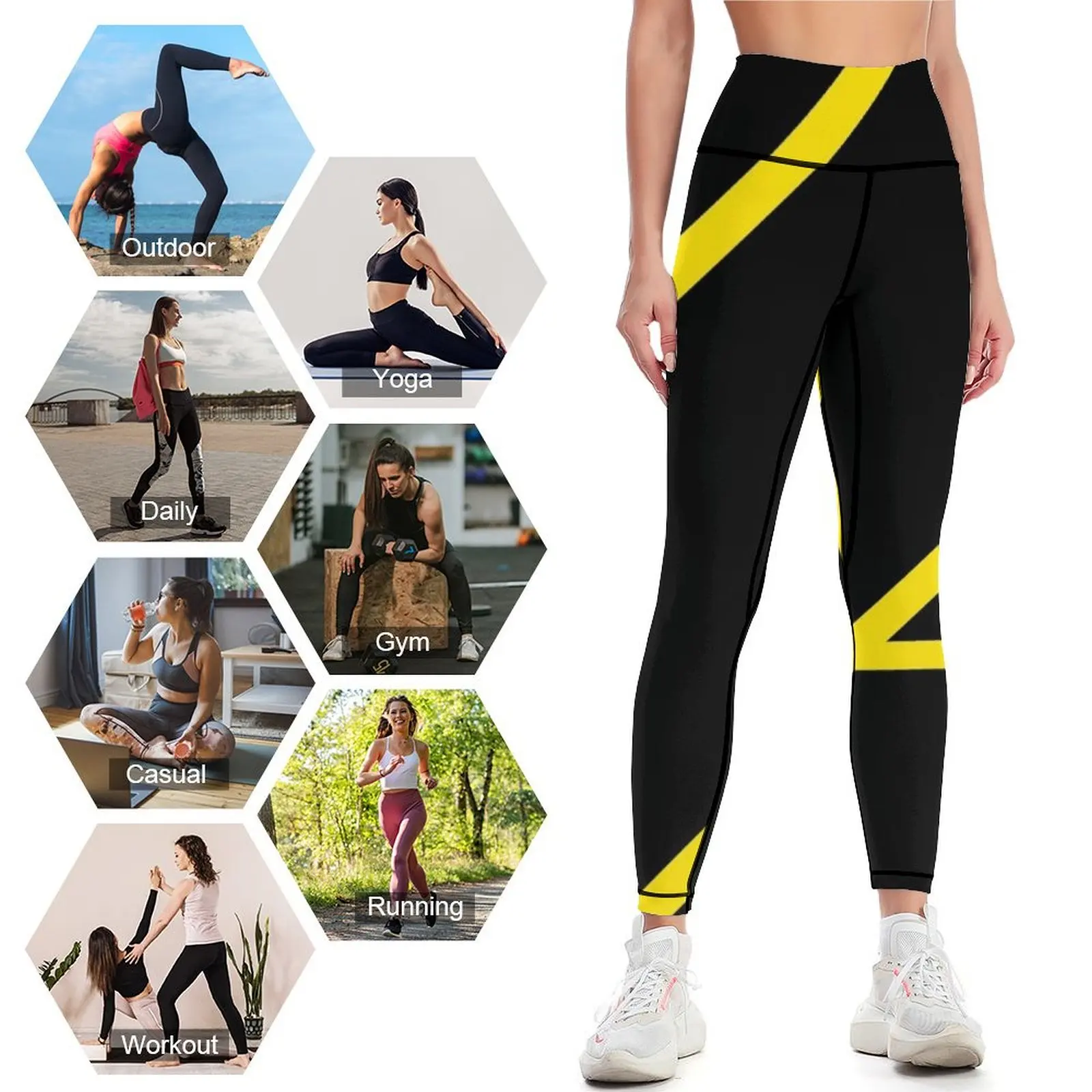 Black and Yellow Leggings sporty woman push up sport legging Women sportwear Sports female Womens Leggings