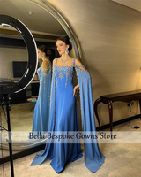 Dubai Sage Lake Blue Elegant Saudi Arabic Luxury Evening Dress with Bead Crystal For Women Wedding فساتين سهرة Customized