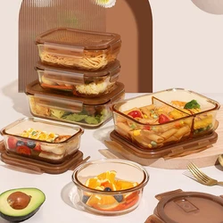 Rectangular Glass Crisper Lunch Box Microwave Lunch Box Heat-resistant Sealed Lunch Box Kitchen Utensils Household Tableware